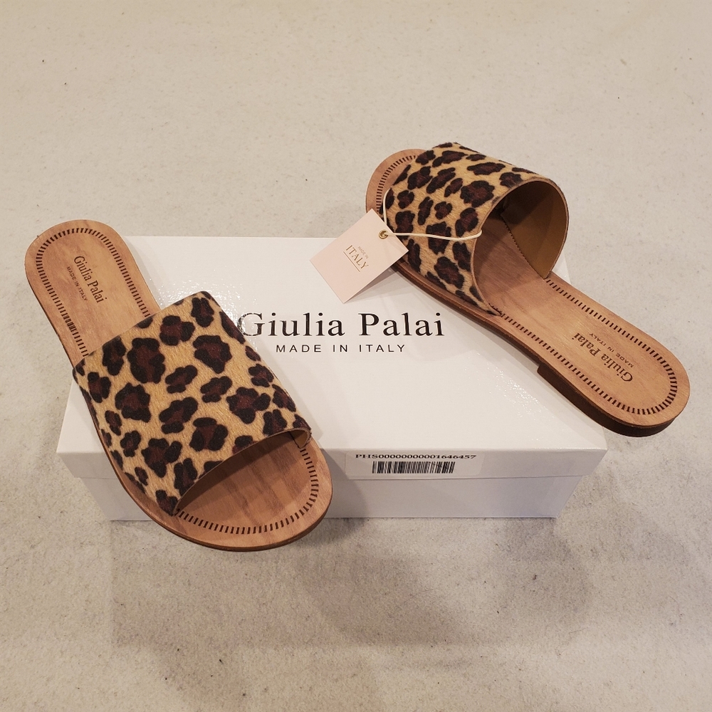 Giulia Palai Sandals Size 8 Brown Leopard Calf Hair New